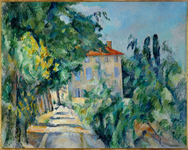 House with a red roof (oil on canvas)