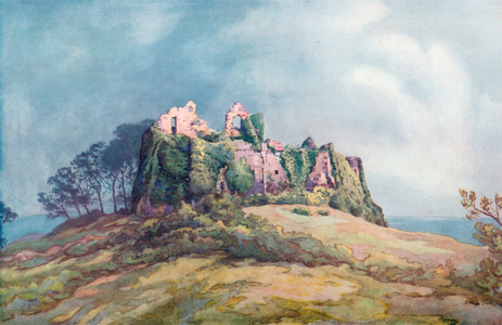 Oystermouth Castle, near Swansea (colour litho)