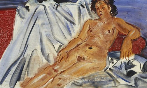 Reclining Nude on Red Couch; Nu Couche sur Canape Rouge, 1939 (oil on panel)