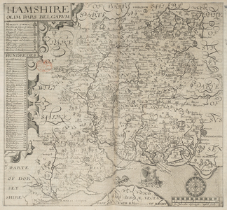 Hamshire, olim pars Belgarum. J. Norden descripsit. W. Hole sculp., from Camden's "Britannia." 6th edition. fol. 187 (engraving)