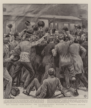 The Sirdar's Home-Coming, the Too-Enthusiastic Welcome at Victoria Station (engraving)