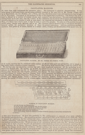 Calculating machine by Mr Thomas de Colmar, Paris (engraving)