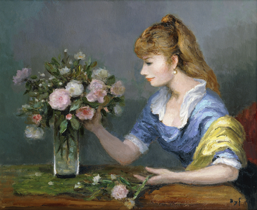 Young Woman with Bouquet; Jeune Femme au Bouquet, (oil on canvas)