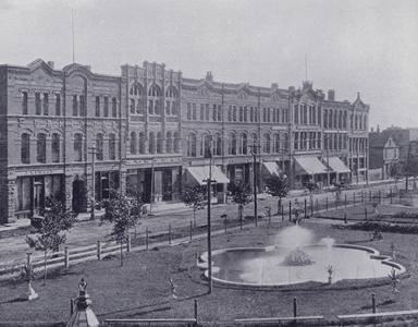 Canada: Victoria Row, from Queen's Square Gardens, Fredericton, New Brunswick (b/w photo)