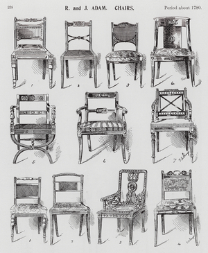 R and J Adam, Chairs, Period about 1780 (litho)