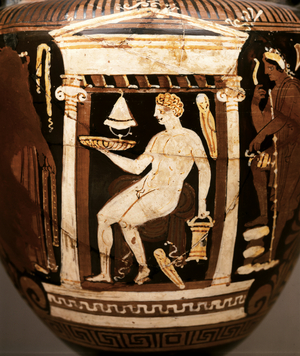 GREEK ART: Apulian red figure volute-krater. Funerary scene. Offering ins…, ca. 330-320 BC (pottery)