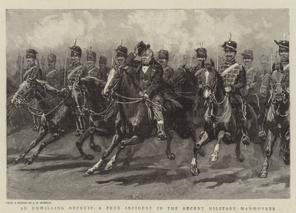An Unwilling Recruit, a True Incident in the Recent Military Manoeuvres (engraving)