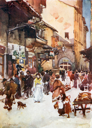 Study in the Mercato Vecchio in the year 1884, before the Destruction of the Ghetto (colour litho)