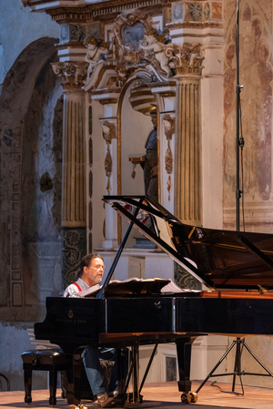 The tenor Christoph Pregardien and the pianist Michael Gees, 'Collegium Vocale Crete Senesi', San Francesco Church, Asciano, Siena, Tuscany, 2019 (photo)