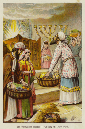 Old Testament stories: offering the First Fruits (chromolitho)