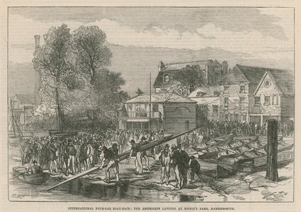 International four-oar boat race (engraving)