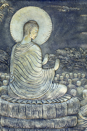 Buddha exhorted His first disciples to preach. Vietnam. (relief)