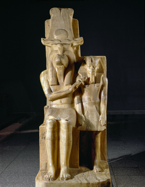 Amenhotep III - Amenophis III and the Sobek god, Dahamsha , Luxor, Egypt, XVIII Dynasty (sculpture)