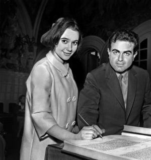 Wedding of Guy Beart and Cecile De Bonnefoy Du Charmel in Neuilly (France) March 7, 1959 (b/w photo)