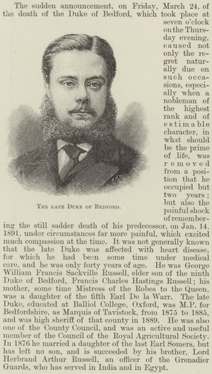 The late Duke of Bedford (engraving)