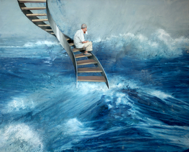 Man seated on a ladder, 2016 (oil on canvas)