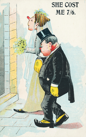 Bride and groom on their wedding day (chromolitho)