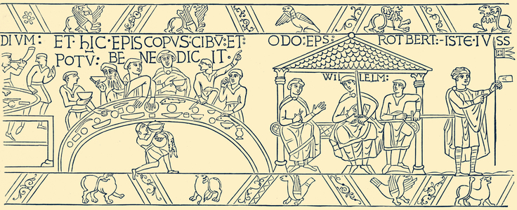 Bayeux Tapestry:  Bishop Odo saying grace