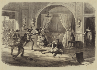 Assassination of General Urquiza, late President of the Argentine Republic (engraving)