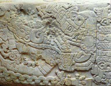 Stone stele depicting Mayan ruler Stormy Sky II (stone)