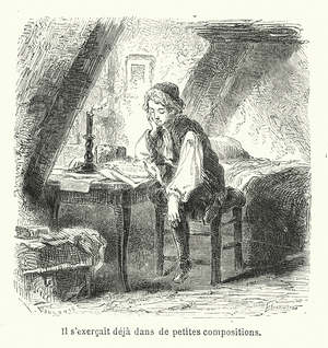 Il s'exercait deja dans de petites compositions (engraving)