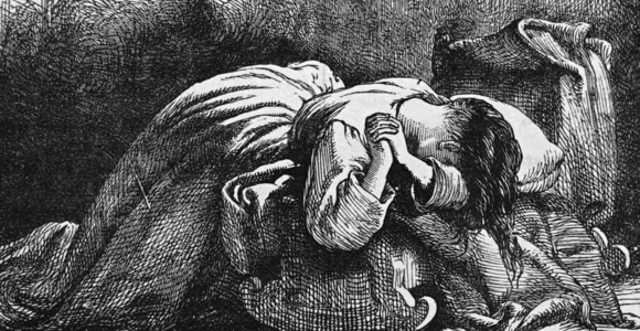 A mother weeping over an empty cradle, 1850