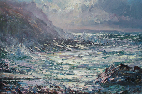 Priest's Cove, High Tide, Sunshine and Showers, 2017 (acrylic on canvas)