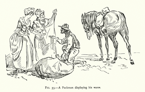 A Packman displaying his wares (colour litho)