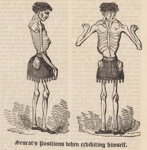 Seurat's positions when exhibiting himself (engraving)
