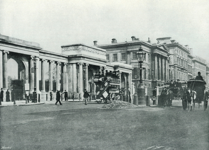 Hyde Park Corner, view from St George's Hospital, showing Apsley House and Piccadilly (b/w photo)