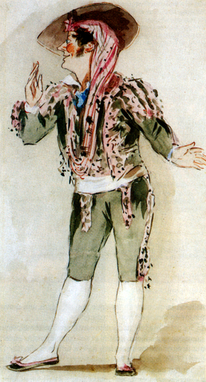 Carlo Zucchelli (1793-1879) Italian bass, as Figaro in opera "The barber of Seville" by Gioacchino Rossini, watercolour