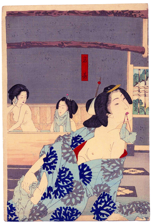 Japan: 'Summer: The Daishoro flower garden in Nezu' (central panel of tryptych). Tsukiokoa Yoshitoshi (1839-1892)