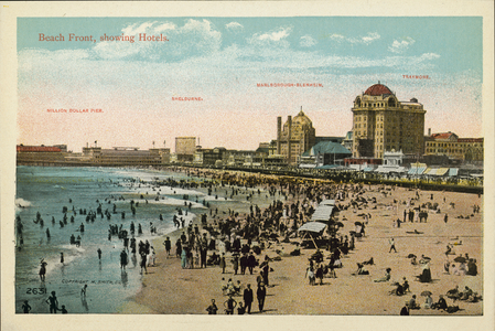 Atlantic City, NJ: Beach Front, showing Hotels (colour photo)