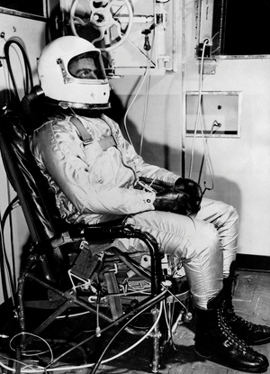 Pressurized Suit for Space Test, 1959 (b/w photo)