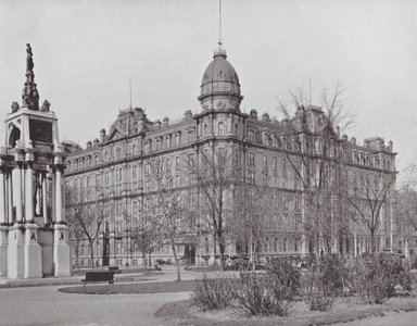 Windsor Hotel, and Sir John A Macdonald Monument (b/w photo)