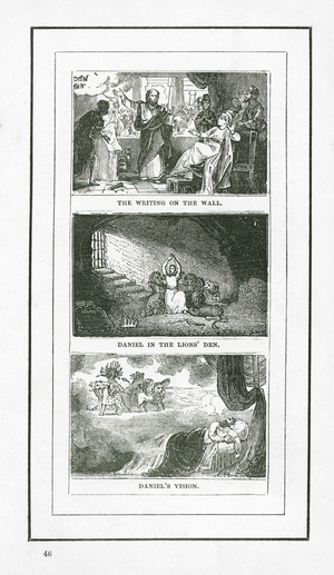 The Writing On The Wall; Daniel In The Lions' Den; Daniel's Vision (engraving)