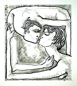 Kiss, 1971 (w/c and ink)