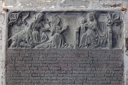Interior, funerary slab, tombstone of Marguerite du Petit-Rieux, 1447