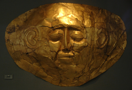 Mycenaean art. Greece. Funerary Mask in gold foil embossing.