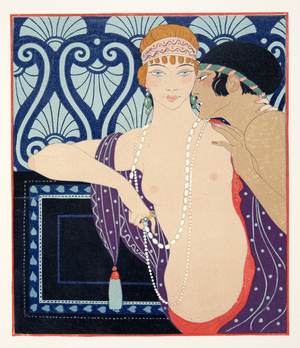 Les Trois Beautes de Mnasidika, illustration from Les Chansons de Bilitis, by Pierre Louys, pub.  1922 (pochoir print)