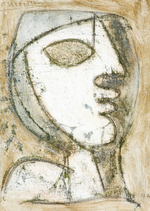 Head of Woman, Composition (acrylic & mixed media on board)