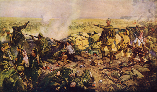 The indomitable Canadians at the famous Battle of Ypres (colour litho)