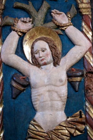 Cathedral of the Assumption of Mary and Saint John the Baptist, Saint Pantaleon, Wood carving, 15th century, Aosta, Italy (photo)