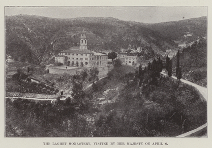 The Laghet Monastery, visited by Her Majesty on 6 April (b/w photo)