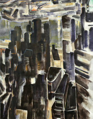Night: WTC Looking East, 2000-2001 (oil on canvas)