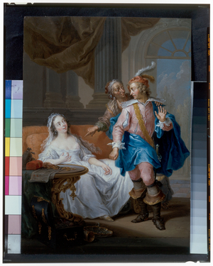 An Elegant Couple With An Old Maid In An Interior, 17th century (oil on copper)