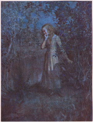 Light had faded into darkness and evening deepened into night, c.1920 (colour litho)