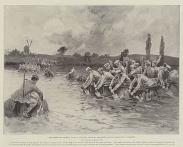New Method of Crossing Rivers by Infantry, tested at the Recent Military Manoeuvres in Germany (litho)