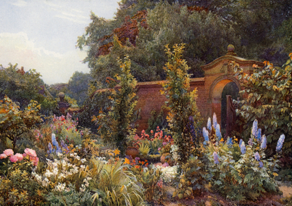 Herbaceous Border at Hampton-in-Arden Manor, Warwickshire (colour litho)