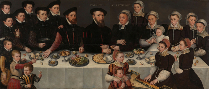 Pierre de Moucheron, his Wife Isabeau de Gerbierand their eighteen Children, 1563 (oil on panel)